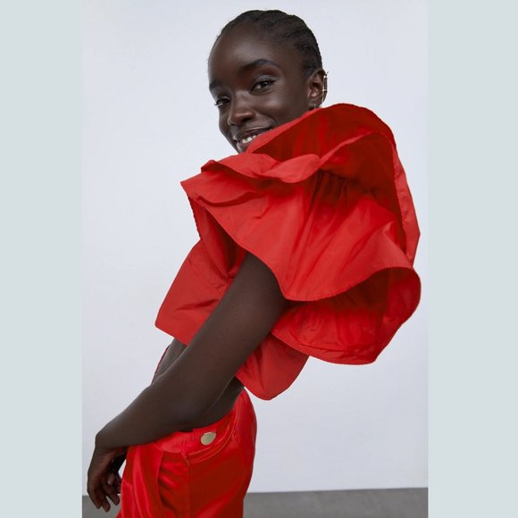 ZARA Crop Top with Ruffled Sleeves - Picture 3 of 11